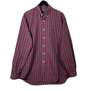 Ralph Lauren Red Blue Plaid Shirt Men L Blake 2 Ply Cotton Preppy Heritage